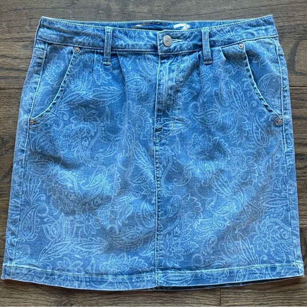Seven7 Delancy Paisley Pleated Denim Skirt • size 8